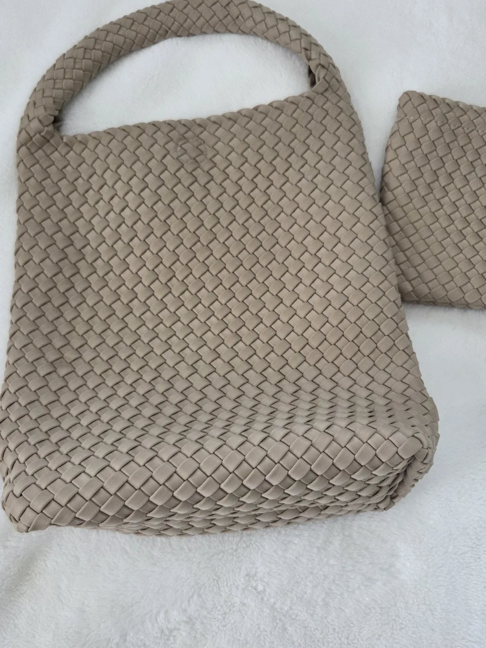 Woven Taupe Hobo Bag with Matching Pouch